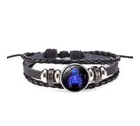 Fuqimanman2020 Zodiac Signs Spirit Bracelet Adjustable 12 Constellation Bracelet Multilayer Black Leather Wrap Bracelets Christmas Birthday Jewelry Gifts for Women Men, S, Zinc, no gemstone