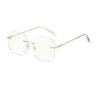 FUQINQINGOZ Anti Blue Light Rimless Reading Glasses Anti UV Computer Readers Oversized Flat Light Mirror Eyeglasses (Color : Rose, Size : +300)