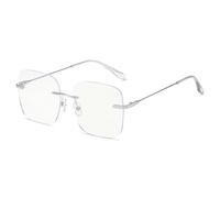 FUQINQINGOZ Anti Blue Light Rimless Reading Glasses Anti UV Computer Readers Oversized Flat Light Mirror Eyeglasses (Color : Silver, Size : +150)