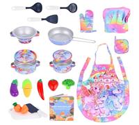 FUQUN 20 Pcs Unicorn Kitchen Pretend Toy, Food Cooking Utensil Chef Set Role Play Cutting Fruits Food Toys & Cookware Pot & Pan Set Educational Gift Toy for Kid Girl Boy Toddler Kitchen Accessories