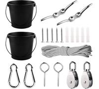 FUQUN Treehouse Accessories for Kids,Pulley with Bucket Cable, Kids Playhouse Accessories, Pulleys for Kids, Pirate Ship Accessories Outdoor, Playhouse Game, Bucket for Treehouse(2Sets, Black)