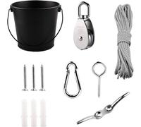 FUQUN Treehouse & Playhouse Accessories Age 3+ for Kids, Heavy-Duty Pulley Bucket System with Cable, Outdoor Adventure Ship Toys for Children, Climbing Fun Equipment Black