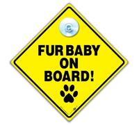 Fur Baby On Board Car Sign, 14 cm, Yellow Diamond Warning Sign with Suction Cup, Pet Safety Vehicle Notice
