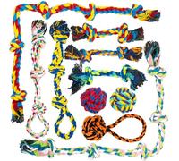 Fur & Bone 10 Pcs Dog Toys - All Breeds Indestructible Dog Toy - Chew Toys for Aggressive Chewers - Natural Cotton Puppy Tug of War Rope - for Boredom, Pulling, Teeth Cleaning