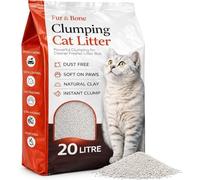 Fur & Bone 20L Clumping Cat Litter - Natural Bentonite Clay - Fast Clumping, Ultra Absorbent, Low Dust, Unscented - Easy Scoop Formula for Odour Control, Indoor Cats & Litter Tray Use