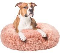 Fur & Bone 60Cm Pink Round Plush Donut Dog Bed - Fluffy Self-Warming Pet Bed - Washable With Non-Slip & Waterproof Bottom
