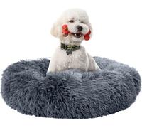 Fur & Bone 70Cm Dark Grey Round Plush Donut Dog Bed - Fluffy Self-Warming Pet Bed - Washable With Non-Slip & Waterproof Bottom
