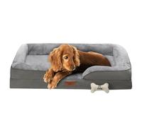 Fur & Bone Large Dog Bed (88 x 64 x 20 cm) - Dog Bed with Soft Cushion, Orthopedic Dog Beds, Removable Plush Velvet Cover, Waterproof Layer, Non-Skid Bottom - Supports Better Sleeping Positions