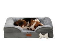 Fur & Bone Medium Dog Bed (70 x 58 x 18 cm) - Dog Bed with Soft Cushion, Orthopedic Dog Beds, Removable Plush Velvet Cover, Waterproof Layer, Non-Skid Bottom - Supports Better Sleeping Positions