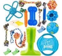 Fur & Bone Puppy Chew Toys - 18 Pack - Indestructible Rope Squeaky & Teething Toys For Small & Medium Dogs - Training & Play Set