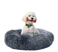 Fur & Bone Round Plush Donut Bed | Self-Warming, Washable Cat & Dog Bed - 70cm, Dark Grey