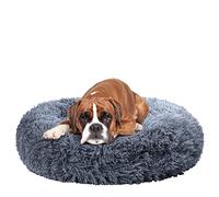Fur & Bone Round Plush Donut Dog Bed, Dog Bed & Cat Bed | Fluffy Dog Bed, Self-Warming Dog Beds | Washable Dog Bed with Non-Slip & Waterproof Bottom Calming Dog Bed, Dog Donut Bed - (60cm, Dark Grey)