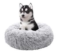 Fur & Bone Round Plush Donut Dog Bed - Fluffy Self-Warming Pet Bed - Washable with Non-Slip & Waterproof Bottom - Calming Dog & Cat Bed (50cm, Grey)