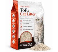 Fur & Bone Tofu Cat Litter 4.5kg/12.8L - Plant-Based Clumping Kitty Litter, Flushable Low Dust Pellets with Odour Control