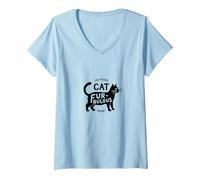 Fur-bulous Cat Parent: Feline Lover's Quirky V-Neck T-Shirt, Women, Baby Blue, XXL