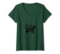 Fur-bulous Cat Parent: Feline Lover's Quirky V-Neck T-Shirt, Women, Forest Green, L