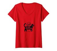 Fur-bulous Cat Parent: Feline Lover's Quirky V-Neck T-Shirt, Women, Red, XL