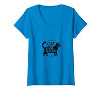 Fur-bulous Cat Parent: Feline Lover's Quirky V-Neck T-Shirt, Women, Sapphire, XXL