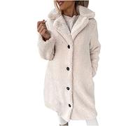 Fur Coat for Women UK Fleece Sherpa Long Jacket Warm Winter Fluffy Teddy Coats Thermal Plush Outwear Loose Oversized Cardigan Casual Plain Button Open Front Loungewear Mid Length Overcoat Ladies