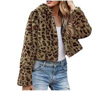 Fur Coat Women's Leopard Print Faux Fur Jacket Short Crop Winter Jacket Hood Fur Coat Warm Fur Jacket Trendy Faux Fur Coat Fluffy Fur Jacket Zipper Winter Coat Winter Plush Coat S-3XL, Green, M