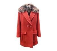 Fur Collar Wool Coat - female - Fendi - Double-Breasted Coats - Red - XS - Coats XS