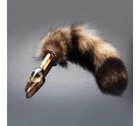 Fur Fox Tail Glass Anal Plug Sex Toy for Woman Furry Fetish Anal Plug Dog Tails Slave Cosplay Submission Cat Beads Sex Shop(S gold)