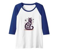 Fur Fur Real Friends Cat Paw Print Pet Lover Raglan Baseball Tee, Women, Royal Blue/White, XL