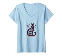 Fur Fur Real Friends Cat Paw Print Pet Lover V-Neck T-Shirt, Women, Baby Blue, M