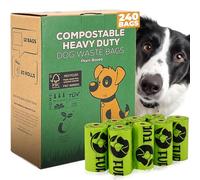 Fur Heads Dog Poo Bags - 240 Compostable & Biodegradable Bags | Extra Thick, Leak-Proof, Unscented & Plastic-Free | Eco Dog Waste Bags | EN13432 Certified & Plant-Based