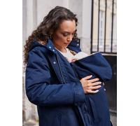 Fur-lined leopard print maternity and babywearing parka ENVIE DE FRAISE navy blue