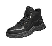 Fur Lined Shoes For Men - Chunky Snow Boots Outdoor Non-Slip Thermal Booties Shoes Fashion Fuzzy Trekking Boots All-Day Comfort Anti-Slip Walking Short Boots Fleece Lined Ankle Boots