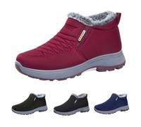 Fur Lined Winter Boots for Women - Orthopedic Boots Waterproof Snow Boot Warm Booties Slip On Ankle Boot Wide Fit Walking Shoes Non Slip Booties Elegant Womens Shoes Hiking Trekking Trainers Red