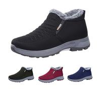 Fur Lined Winter Boots for Women - Orthopedic Boots Waterproof Snow Boot Warm Booties Slip On Ankle Boot Wide Fit Walking Shoes Non Slip Booties Elegant Womens Shoes Hiking Trekking Trainers Black