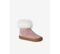 Fur-Lined, Zipped Leather Boots for Baby Girls old rose