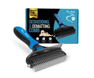 Fur Magic Deshedding and Dematting Comb Double Sided Undercoat Rake Pet Grooming Brush Removing Mats, Knots & Tangles for Dogs and Cats with