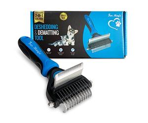 Fur Magic Deshedding and Dematting Tool - 2-in-1 Double-Sided Dog Grooming Brush for Long, Medium, Short Hair - Removes Knots, Loose Undercoat, Mats - Professional Pet Brush for Grooming Cats, Dogs