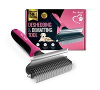 Fur Magic Deshedding And Dematting Tool - Double-Sided Dog And Cat Grooming Brush For Long, Medium And Short Hair, Large Size Pink