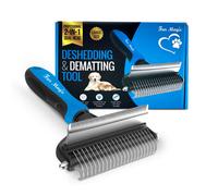 Fur Magic Deshedding And Dematting Tool - Double-Sided Dog And Cat Grooming Brush For Long, Medium And Short Hair, Large Size Blue