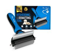 Fur Magic Deshedding And Dematting Tool - Double-Sided Dog And Cat Grooming Brush For Long, Medium, Short Hair, Medium Size Blue