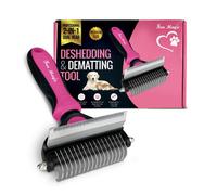 Fur Magic Deshedding And Dematting Tool - Double-Sided Dog And Cat Grooming Brush For Long, Medium, Short Hair, Medium Size Pink