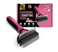 Fur Magic Deshedding & Dematting Comb, Grooming Brush 2-in-1 Undercoat Rake