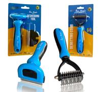 Fur Magic Deshedding Tool & Dematting Comb, Grooming Brushes for Dogs Cats | Small, reduces shedding, removes knots, mats, loose undercoat, skin-friendly, dual sided, safe for short, medium & long hair