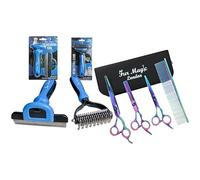 Fur Magic Deshedding Tool, Dematting Comb & Grooming Scissors Set with Comb
