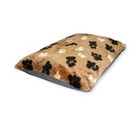 Fur Paws - Cushion. Oblong Dog Bed, Nice Pet Den, thick and chunky, FAUX FUR, Removable Covers, Same day Dispatch. Machine washable (Brown with paws, Large 58" x 38")