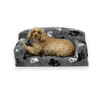 Fur Paws - Faux Fur Pet Sofa. Nice Pet Settee. Very Soft Dog bed. Removable cover for animal Couch. Inner material is high grade foam. UK MANUFACTURER (Grey with paws, Small 82 x 46 x 34cm)