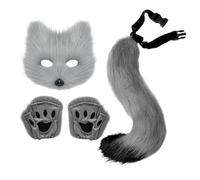 Fur Tail and Ears, Wolf Costume Set | Cat Cosplay Costume, Funny Animal Cat Tail Cosplay Costume, Faux Wolf Fur Masquerade Costume for Costume