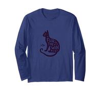 Fur The Win: Playful Cat Silhouette with Paw Long Sleeve T-Shirt, Adult Unisex, Navy, XL