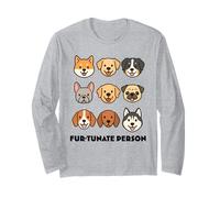 Fur-tunate Person Cute Cartoon Dog Faces Funny Puppy Lovers, Long Sleeve T-Shirt