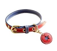 FURBB Genuine Leather Dog Collar Purely Handmade - Soft Breathable 100% Real Leather Metal Hardware Rust-Proof Heavy Duty Dog Collar for Small Medium Large X-Large Dogs (Medium, Navy Blue/Red)