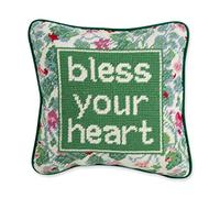 Furbish Handmade Needlepoint Decorative Throw Pillow Bless Your Heart - 10" x 10" Custom Designer Hand Embroidered Pillow